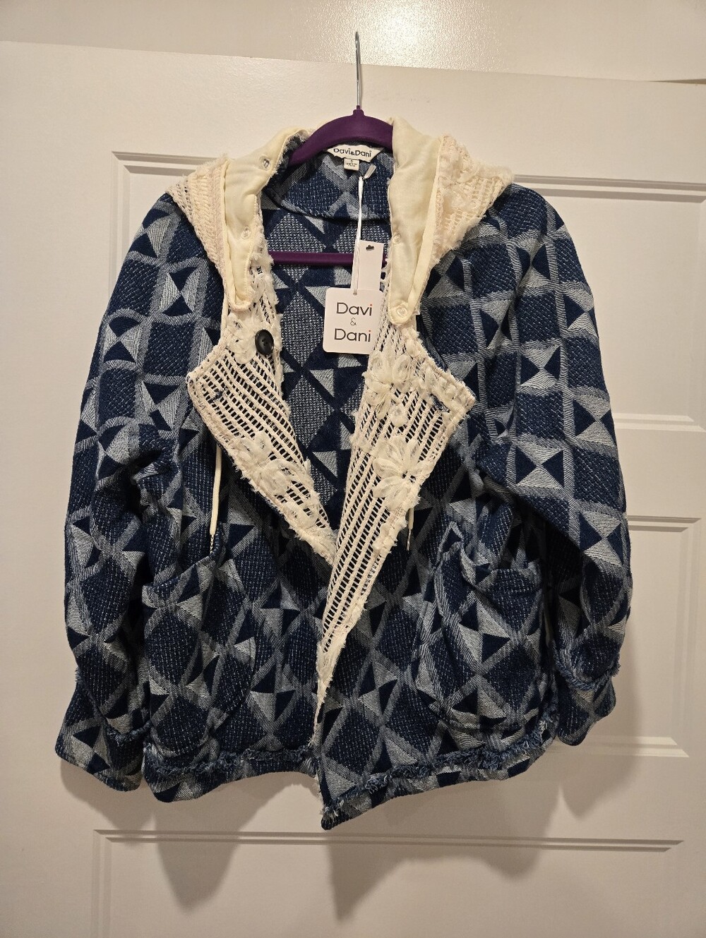 NWT DAVI & DANI Denim with Cream Crochet Trim